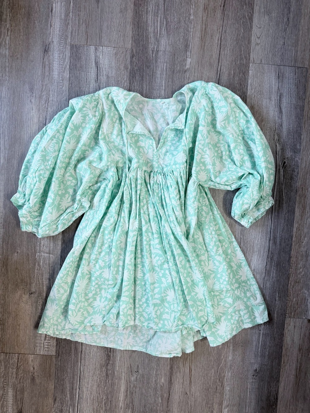 HANDMADE Flowy Mint Floral Puff-Sleeve Dress